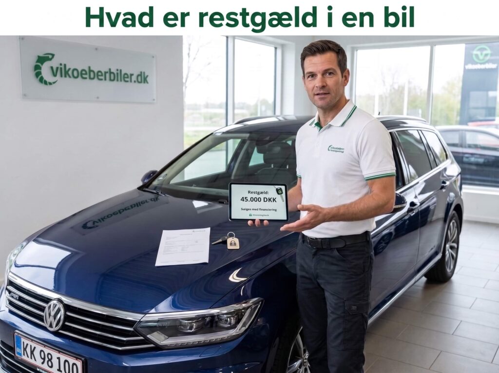 Hvad er restgæld i en bil – mand viser restgæld på tablet ved ViKøberBiler.dk