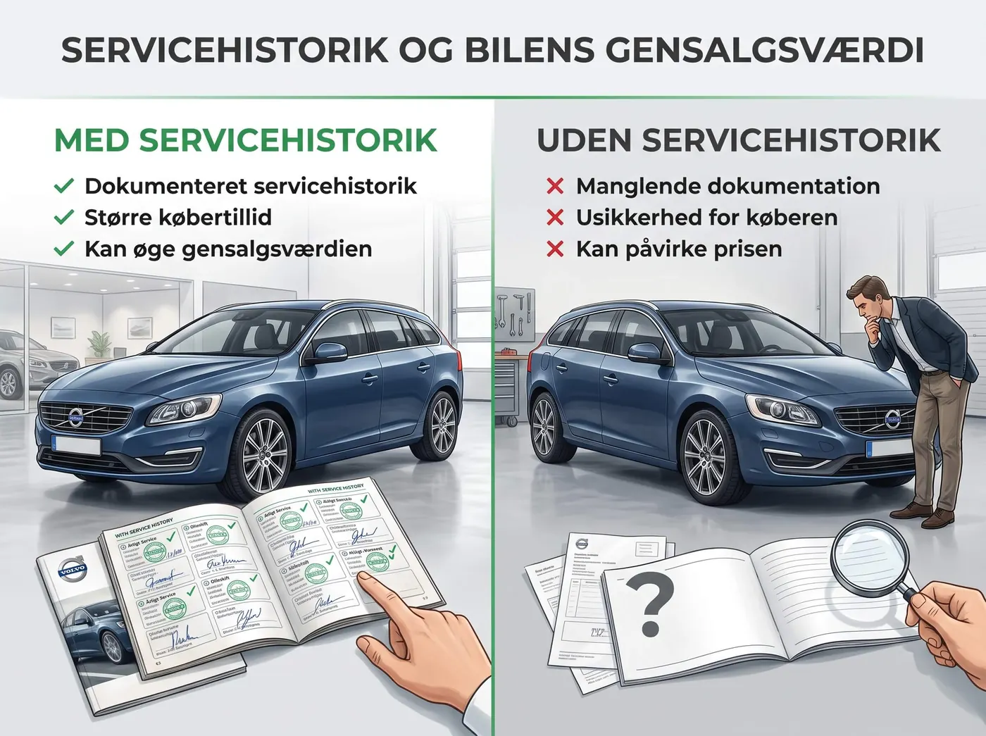 servicehistorik og bilens gensalgsvaerdi